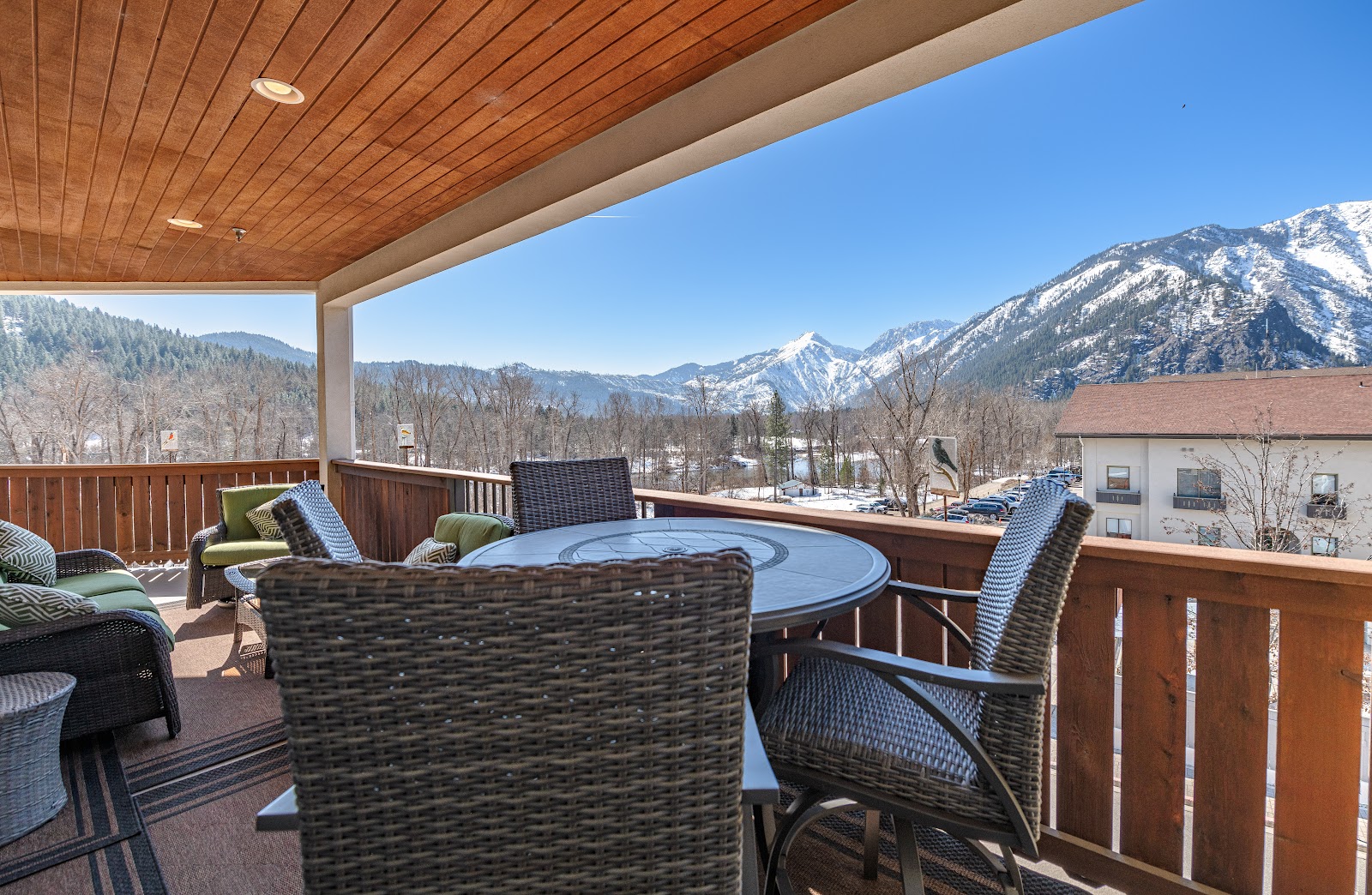 Wrap-around deck with mountain views
